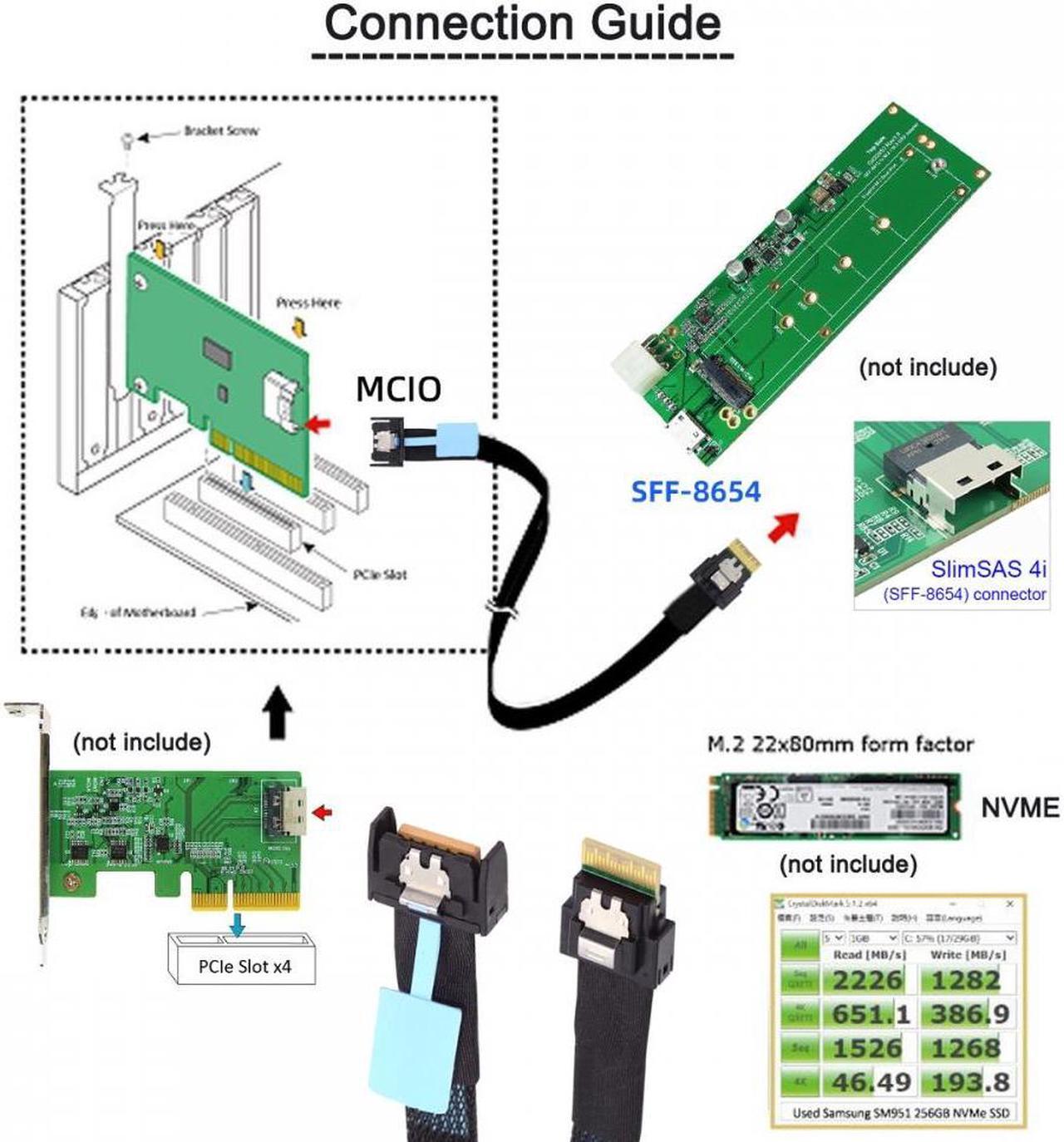 Alt view image 4 of 7 - CY PCI-E 5.0 Mini Cool Edge IO MCIO PCI-E 4i 38Pin Male to SFF-8654 Slimline 4X Extender Cable 50cm