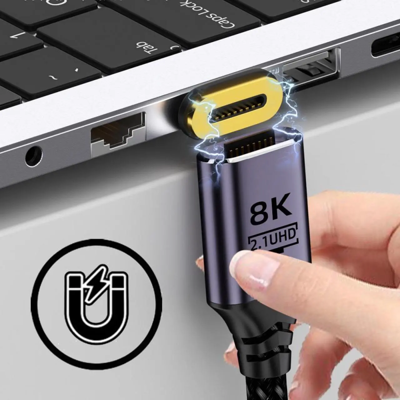 Alt view image 2 of 7 - Cablecc 2.0M Magnetic Connector 8K Type-A HDMI 2.1 Male to Straight Male Video Cable for Laptop HDTV