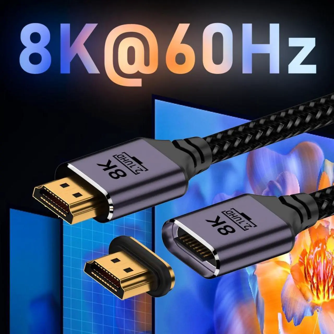 Alt view image 4 of 7 - Cablecc 2.0M Magnetic Connector 8K Type-A HDMI 2.1 Male to Straight Male Video Cable for Laptop HDTV
