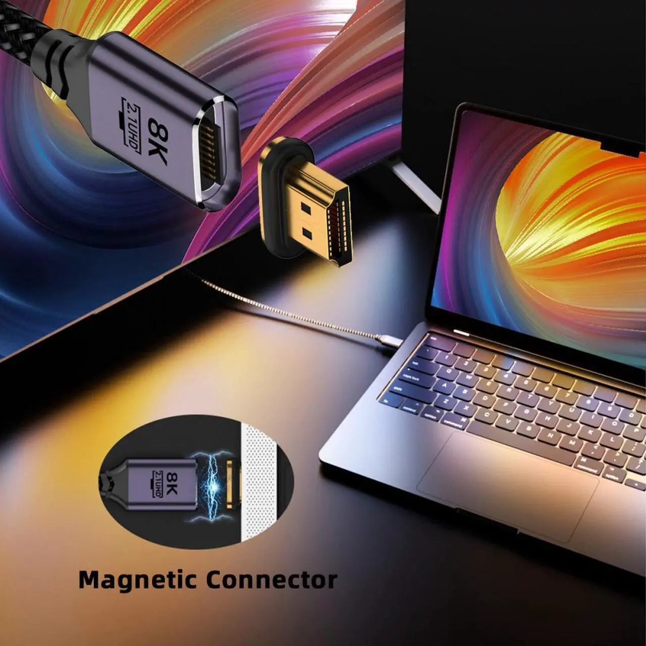 Alt view image 3 of 7 - Cablecc 2.0M Magnetic Connector 8K Type-A HDMI 2.1 Male to Straight Male Video Cable for Laptop HDTV