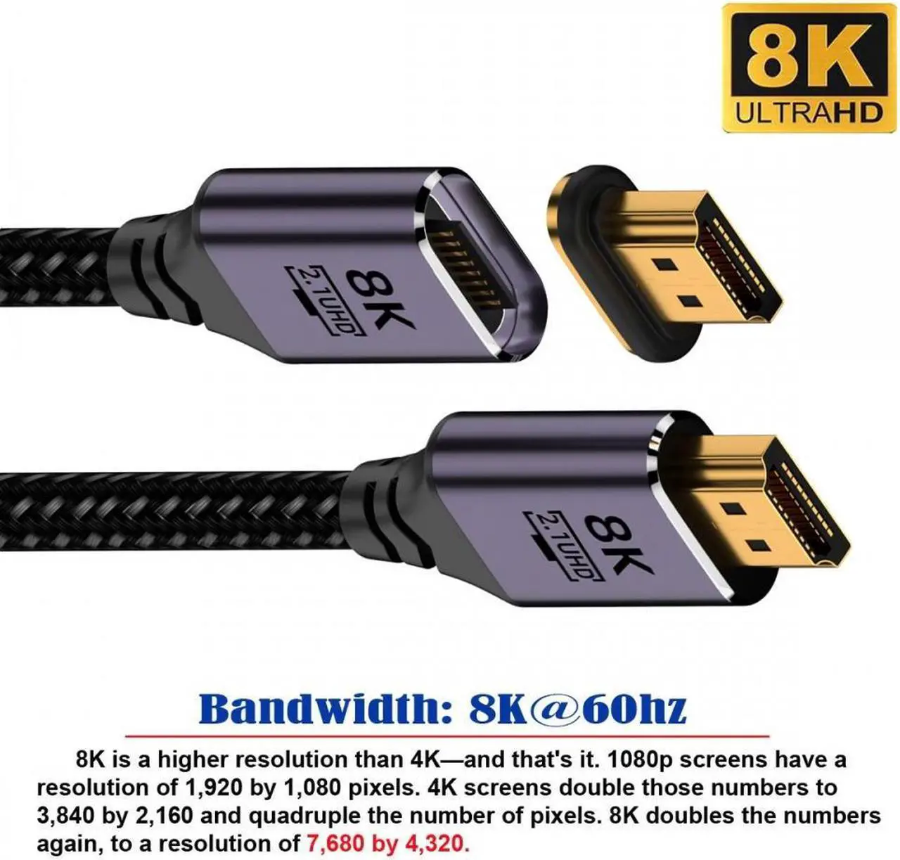 Alt view image 7 of 7 - Cablecc 2.0M Magnetic Connector 8K Type-A HDMI 2.1 Male to Straight Male Video Cable for Laptop HDTV