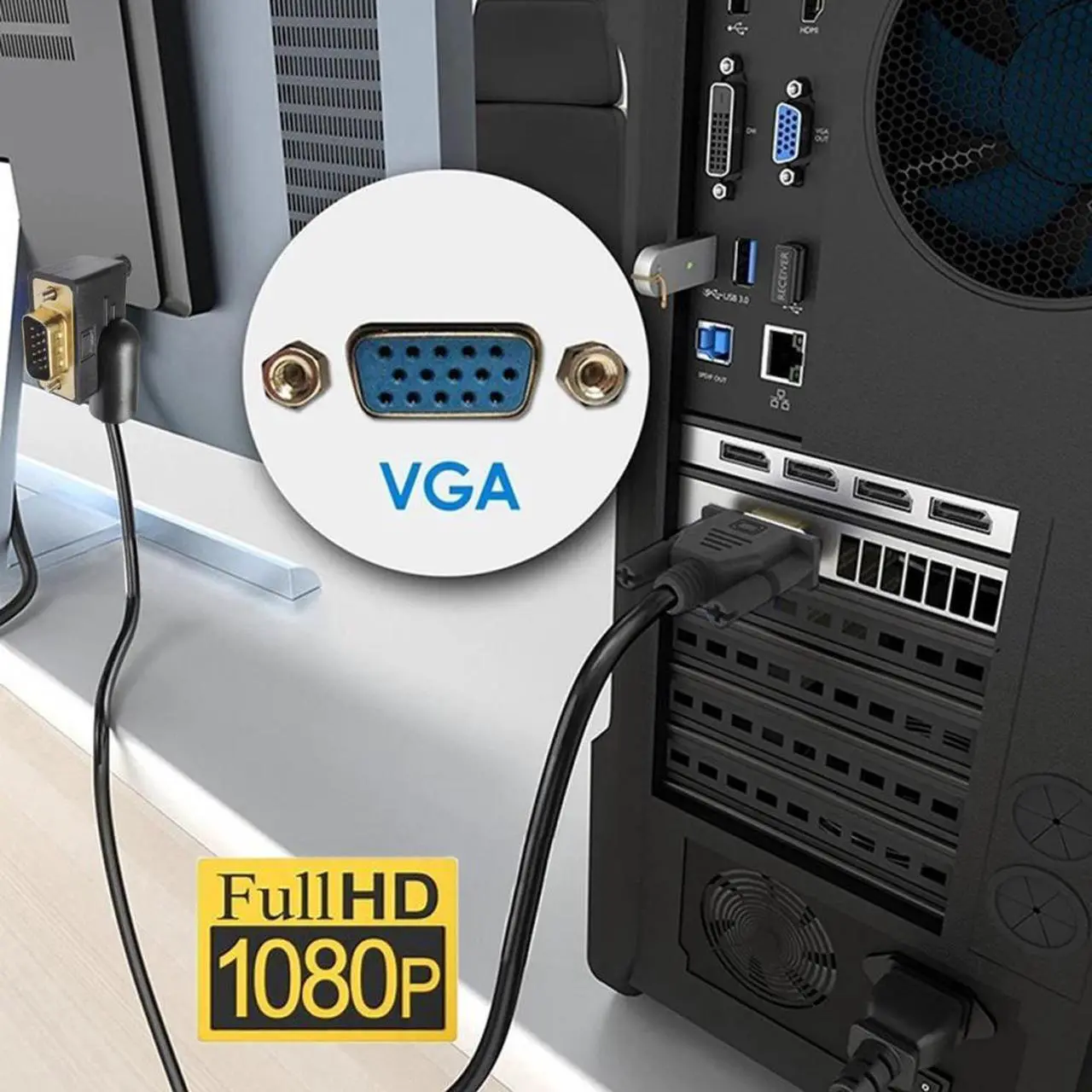 Alt view image 6 of 7 - Cablecc 100CM 90 Degree Right Angled VGA RGB Male to Straight Male Extension Cable 3COAX+6C for Monitor Projector Computer