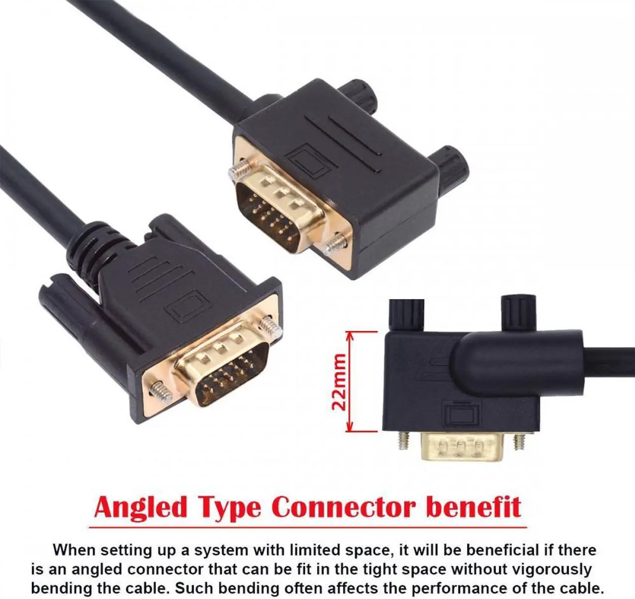 Alt view image 7 of 7 - Cablecc 100CM 90 Degree Right Angled VGA RGB Male to Straight Male Extension Cable 3COAX+6C for Monitor Projector Computer