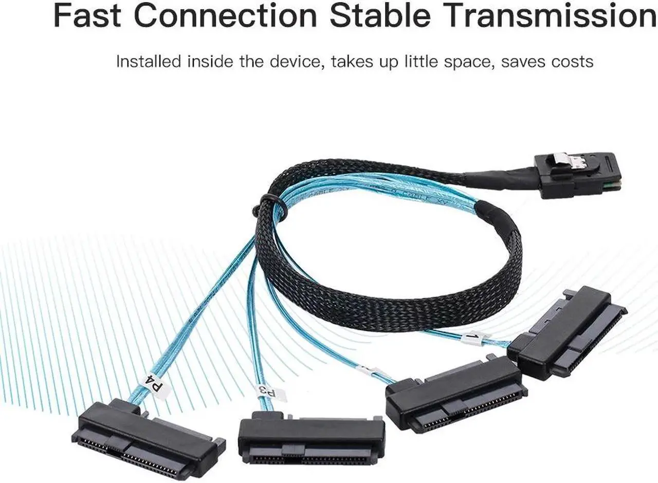 Alt view image 7 of 7 - CY Internal 36 Pin Mini SAS SFF-8087 Host to 4 SFF-8482 Target SAS Hard Disk and SATA Power Cable 100cm SF-091-1.0M