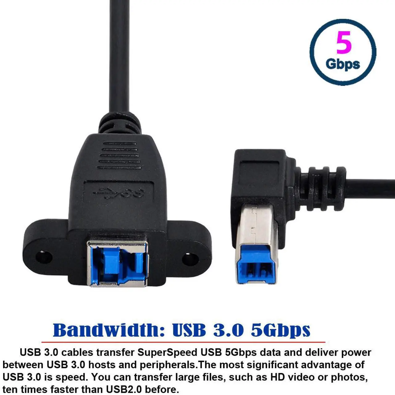 Alt view image 2 of 7 - CY USB 3.0 Back Panel Mount B Type Female To Right Angled 90 Degree B Type Male Extension cable 0.5m U3-288-0.5M