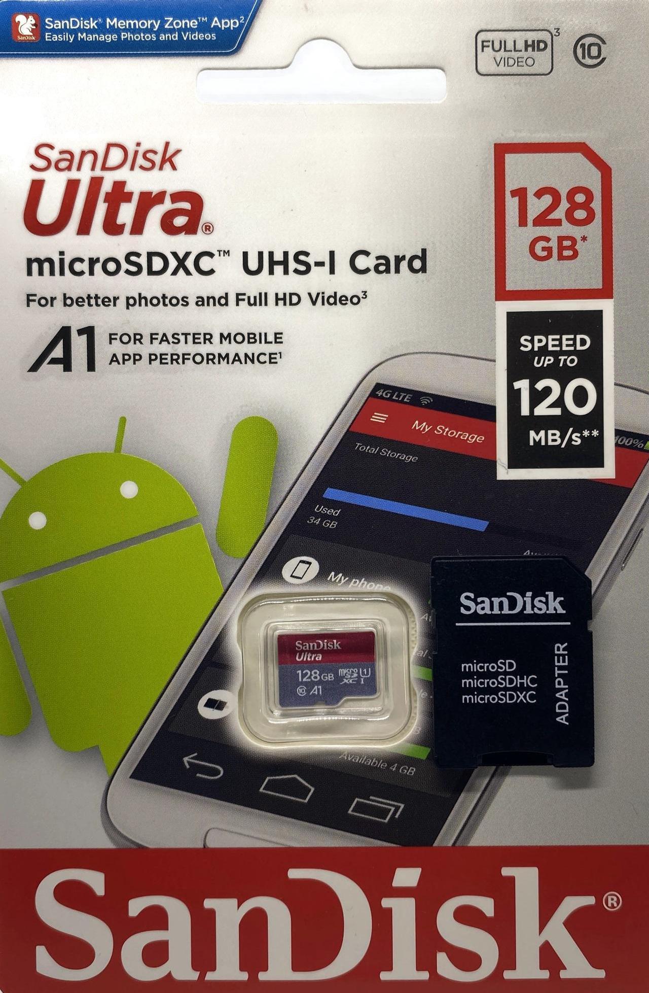 Alt view image 4 of 5 - SanDisk Ultra 128GB Micro SD Memory Card TF Class 10 with Adapter