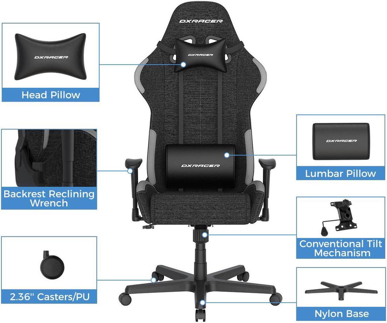 Alt view image 6 of 6 - DXRacer FD01 Formula Series Ergonomic Gaming Chair with Breathable Water-Resistant Fabric, High Back Racing Style Office Recliner Adjustable Swivel Task Chair, Black & Grey, Standard Size