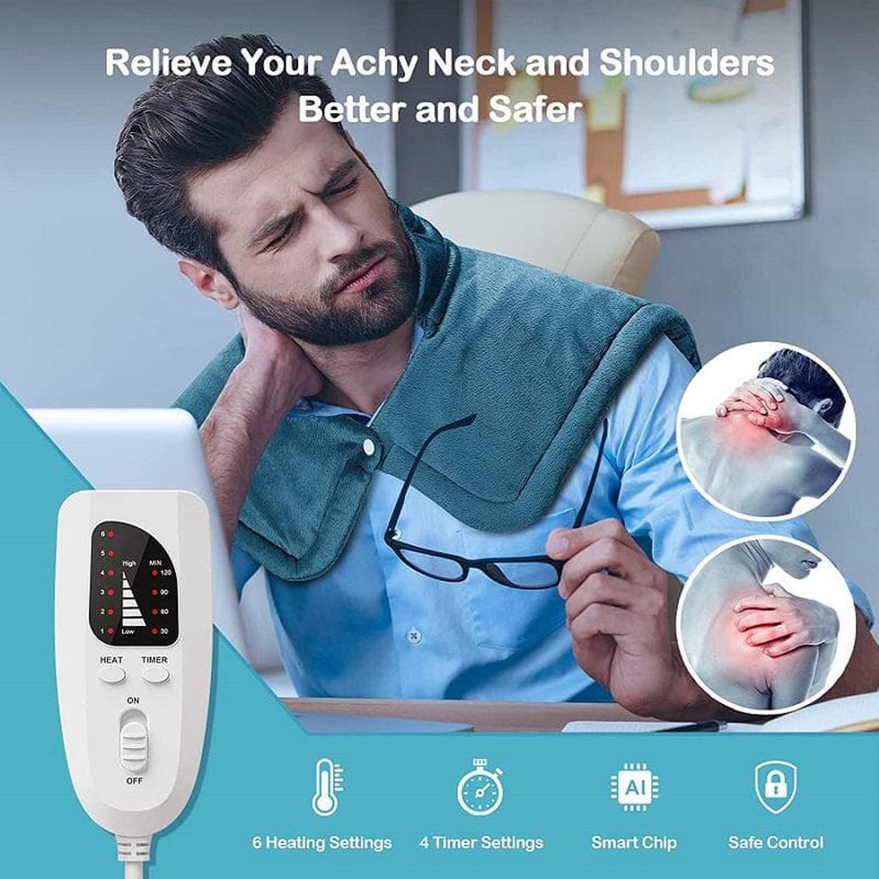Alt view image 2 of 6 - Heating Pad for Neck and Shoulders,  Large Weighted Neck Heating Pad Electric for Neck Shoulder Pain Relief, 6 Heat Settings 4 Auto-Off , Gifts for Women Men Mom Dad