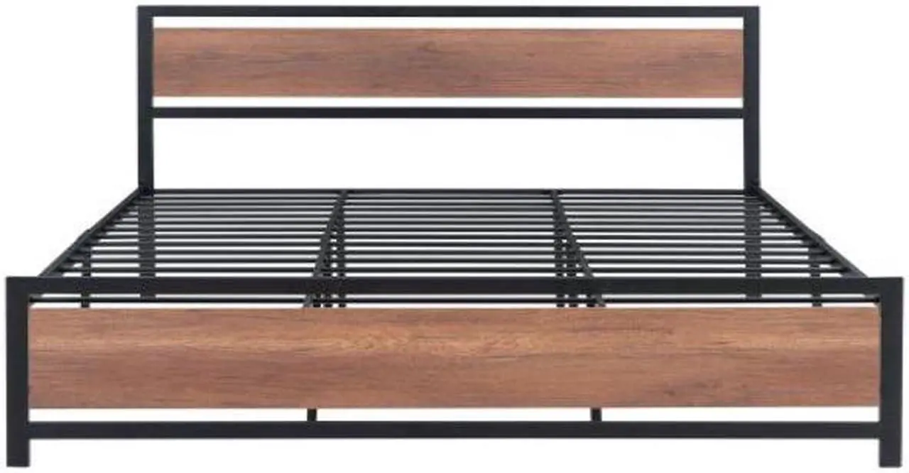 Alt view image 4 of 7 - (Mattress not included.) Queen Size Platform Bed, Metal and Wood Bed Frame with Headboard and Footboard ,Black