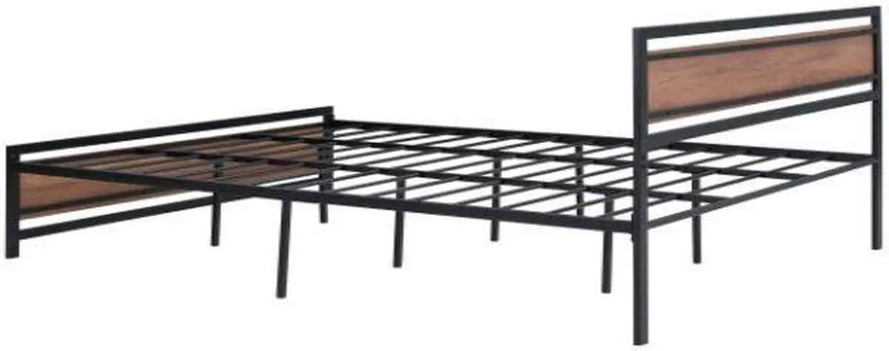 Alt view image 6 of 7 - (Mattress not included.) Queen Size Platform Bed, Metal and Wood Bed Frame with Headboard and Footboard ,Black