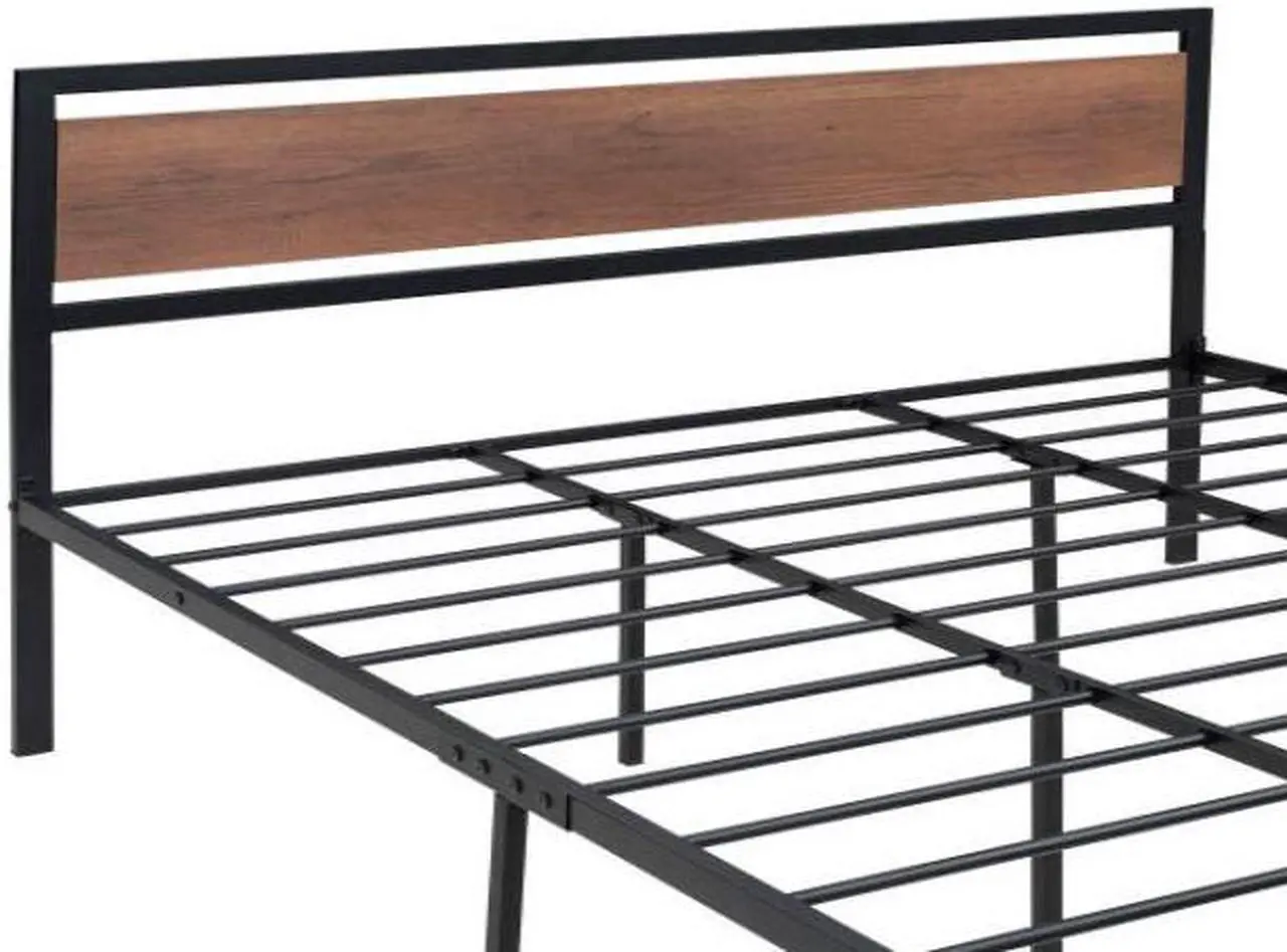 Alt view image 7 of 7 - (Mattress not included.) Queen Size Platform Bed, Metal and Wood Bed Frame with Headboard and Footboard ,Black