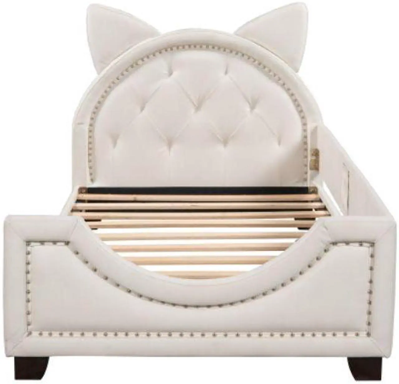 Alt view image 7 of 7 - Single bed cot shape of cardboard ears with wooden slatted frames and backrest White