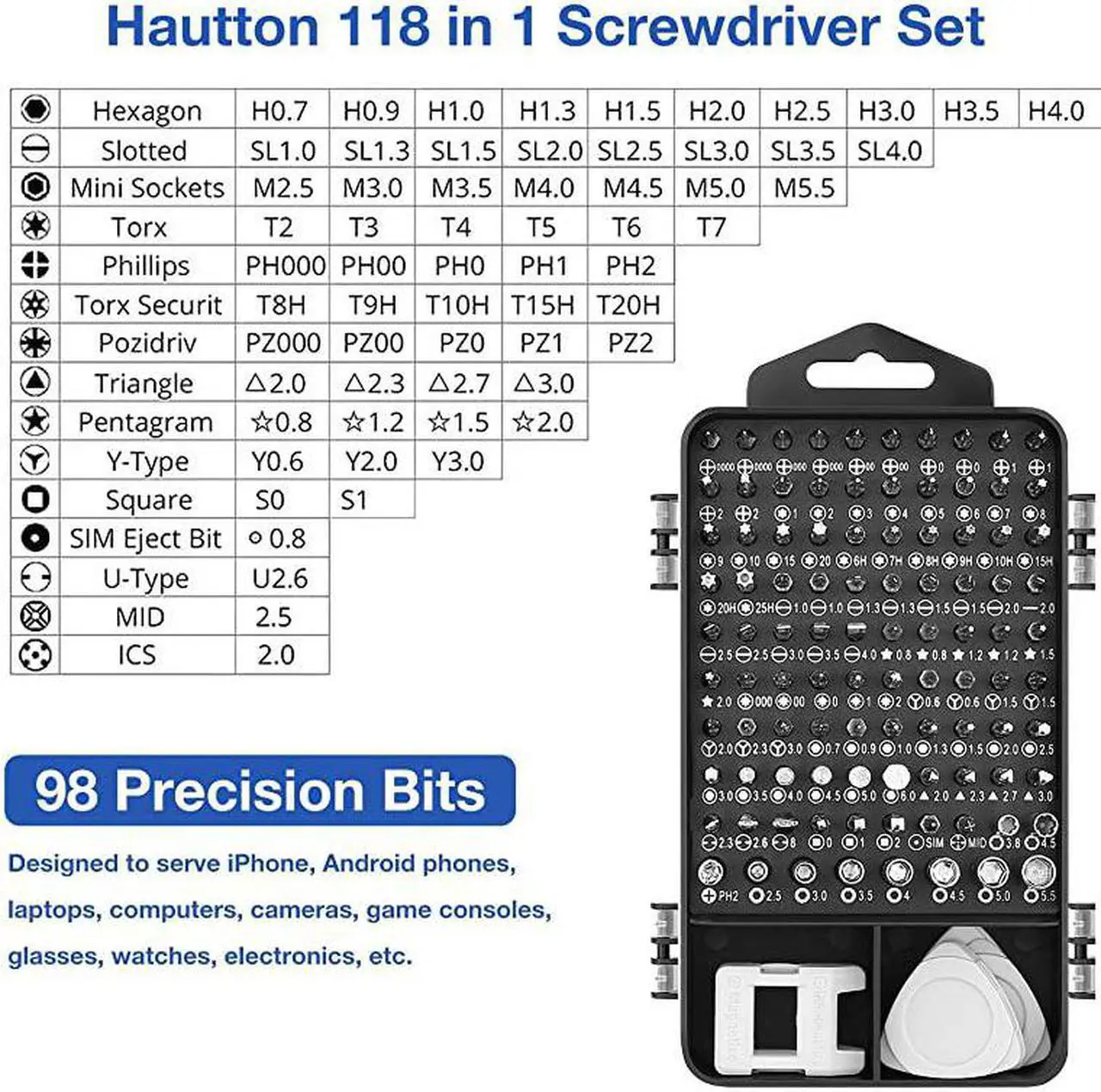 Alt view image 2 of 7 - Mini Precision Screwdriver Set 118 in 1 Magnetic Screwdriver Bit Kit MultiFunction Stainless Steel Professional Repair Tool Kit for Phone Laptop PC Glasses Electronics and More Black
