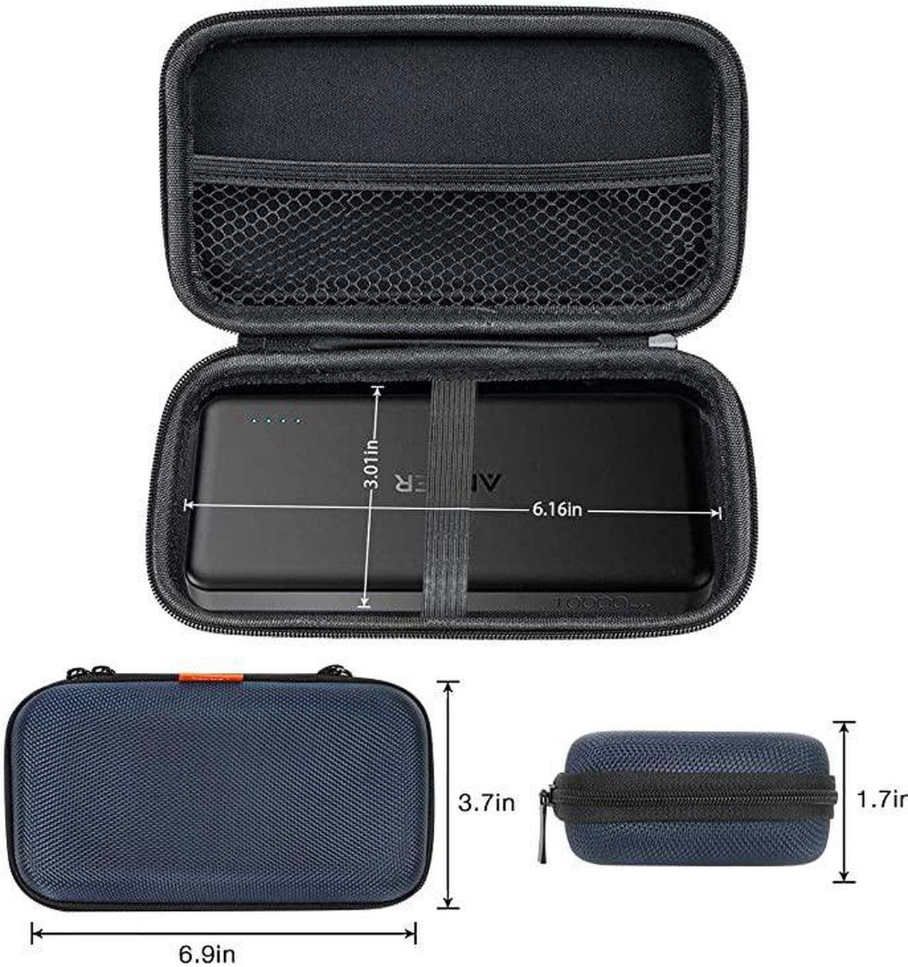 Alt view image 5 of 7 - Hard EVA Protective Case  Portable Storage Case for Charging Cable Power Bank Hard Drive Cell Phone External Battery Small Travel Case Mesh Inner Pocket + Zipper Enclosure Grey Blue