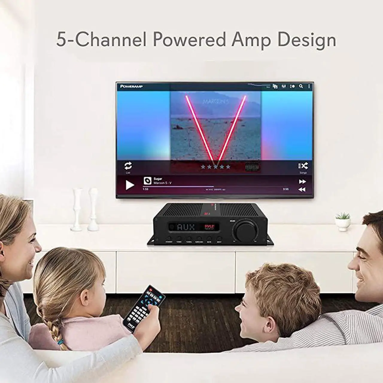 Alt view image 5 of 7 - Wireless Bluetooth Home Audio Amplifier 100W 5 Channel Home Theater Power Stereo Receiver Surround Sound w HDMI AUX FM Antenna Subwoofer Speaker Input 12V Adapter  PFA540BT