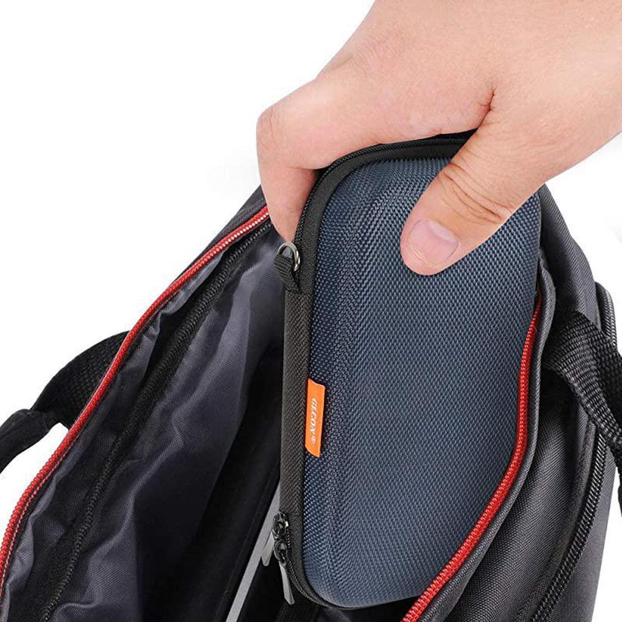Alt view image 6 of 7 - Hard EVA Protective Case  Portable Storage Case for Charging Cable Power Bank Hard Drive Cell Phone External Battery Small Travel Case Mesh Inner Pocket + Zipper Enclosure Grey Blue