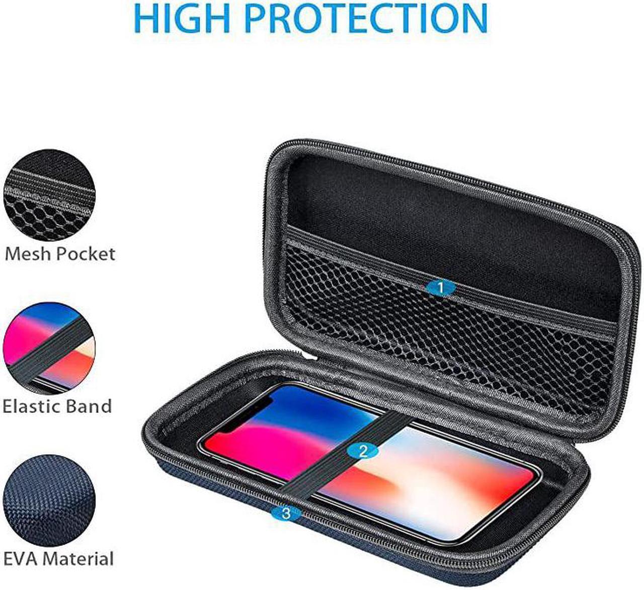 Alt view image 3 of 7 - Hard EVA Protective Case  Portable Storage Case for Charging Cable Power Bank Hard Drive Cell Phone External Battery Small Travel Case Mesh Inner Pocket + Zipper Enclosure Grey Blue
