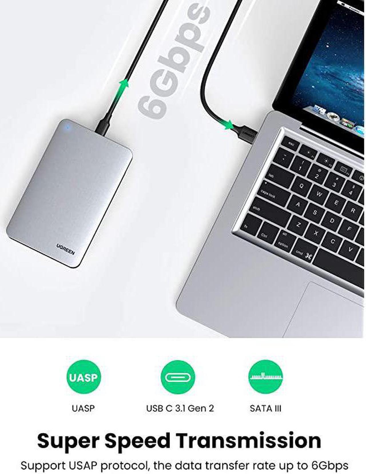 Alt view image 3 of 7 - Hard Drive Enclosure for 25 SATA SSD HDD Aluminum USB C to SATA Adapter USB 31 Gen 2 Support UASP SATA III Compatible with WD Seagate Toshiba Samsung Hitachi PS4 Xbox PC Tool Free