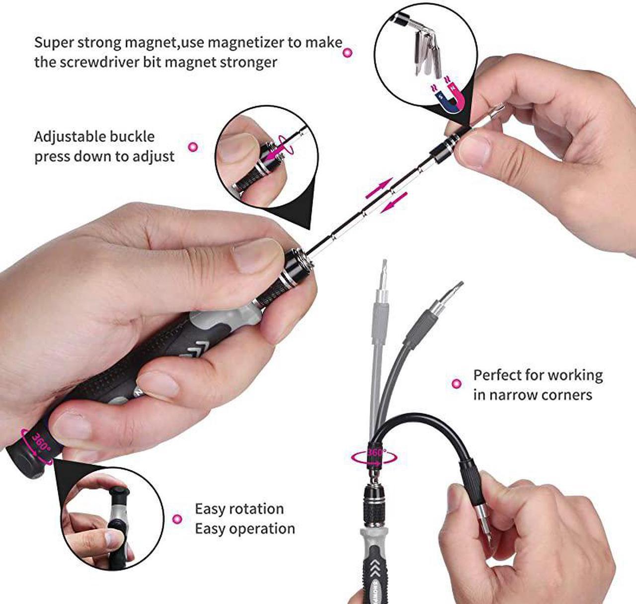Alt view image 4 of 7 - Repair Kit, 122 in 1 Magnetic Laptop Screwdriver Kit, Precision Screwdriver Set, Small Impact Screw Driver Set with Case for , Laptop, PC, for iPhone, Watch, Ps4 DIY Hand Tools -Grey