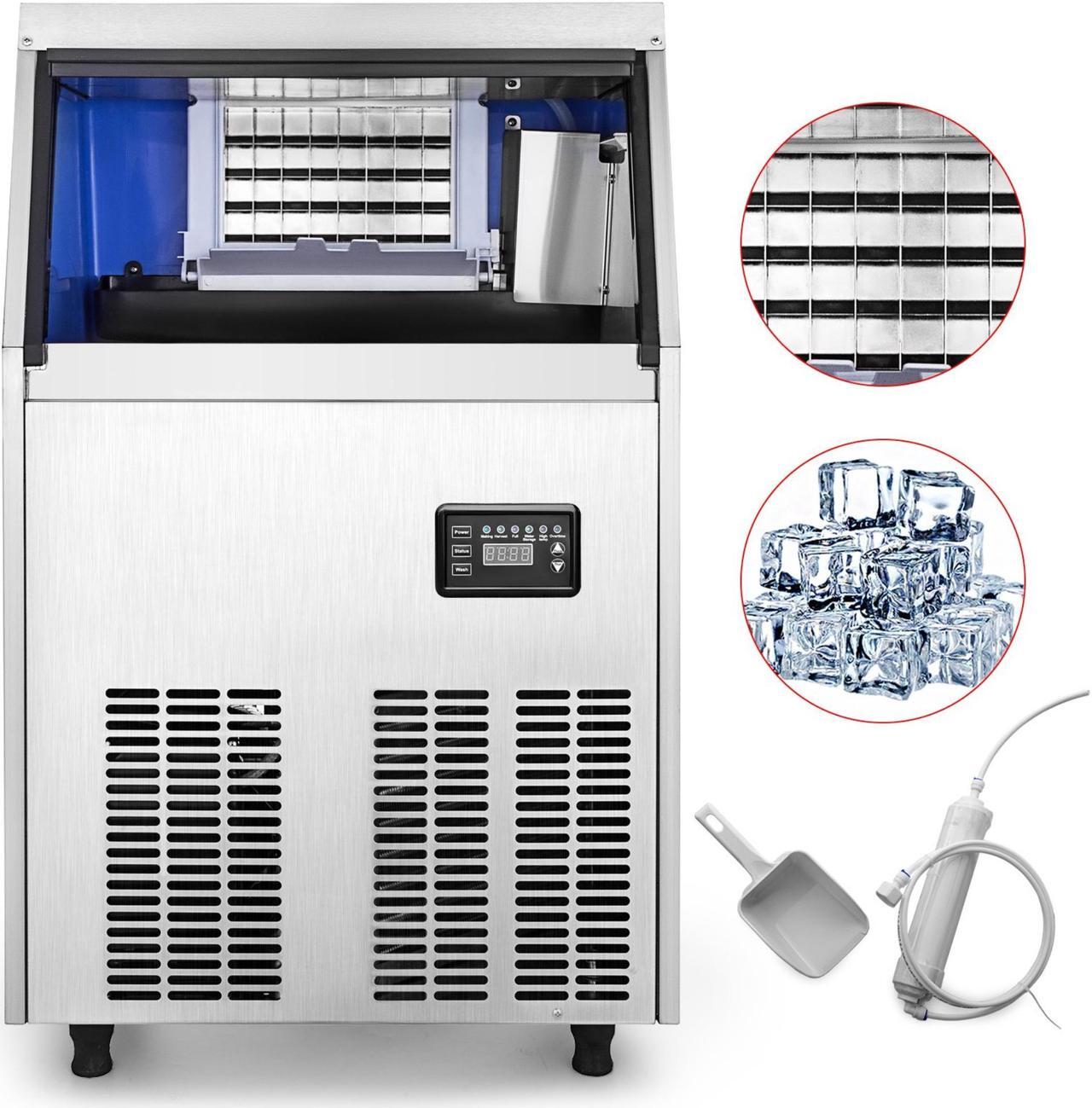 Alt view image 8 of 10 - VEVOR Commercial Ice Makers 90 to 100LBS per 24H Stainless Steel 33LBS Storage Free Standing Commercial Ice Machine 4x9 Ice Cubes LED Display Auto Clean for Restaurant Bar and Coffee Shop