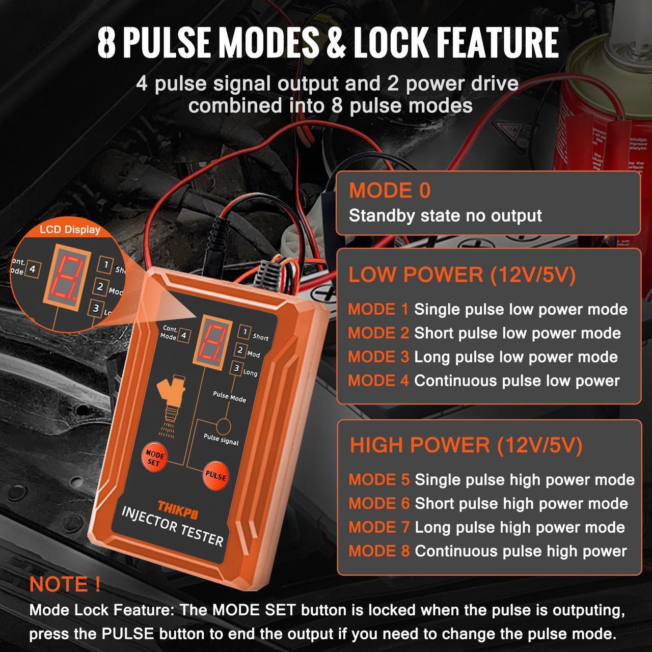 Alt view image 6 of 7 - THIKPO Universal Fuel Injector Tester and Cleaner Tool Kit, DIY Cleaning Tool Kit, 8 Pulse Modes, 4 Wire Dual Channel for 2 Fuel Injectors, 4 Size Cleaning Adapters, 12V/5V Output Power