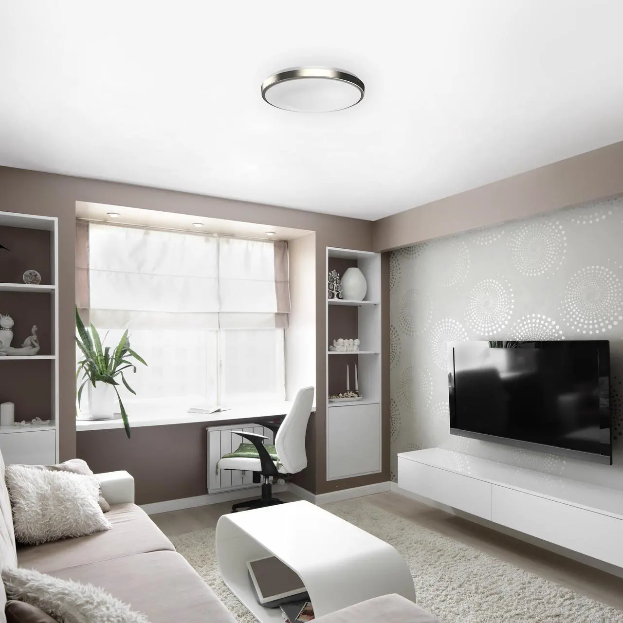 Alt view image 3 of 7 - DYMOND LED RING Flush Mount LED Ceiling Light - Dimmable - Brushed Nickel - 5-way Selectable CCT 2700K-5000K - ROUND