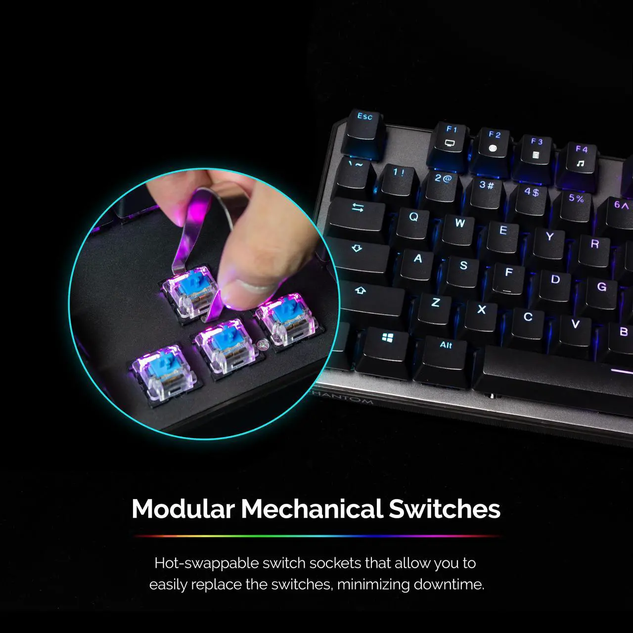 Alt view image 3 of 7 - Tecware Phantom 104 Key Mechanical Keyboard, RGB LED, Outemu Brown Switch