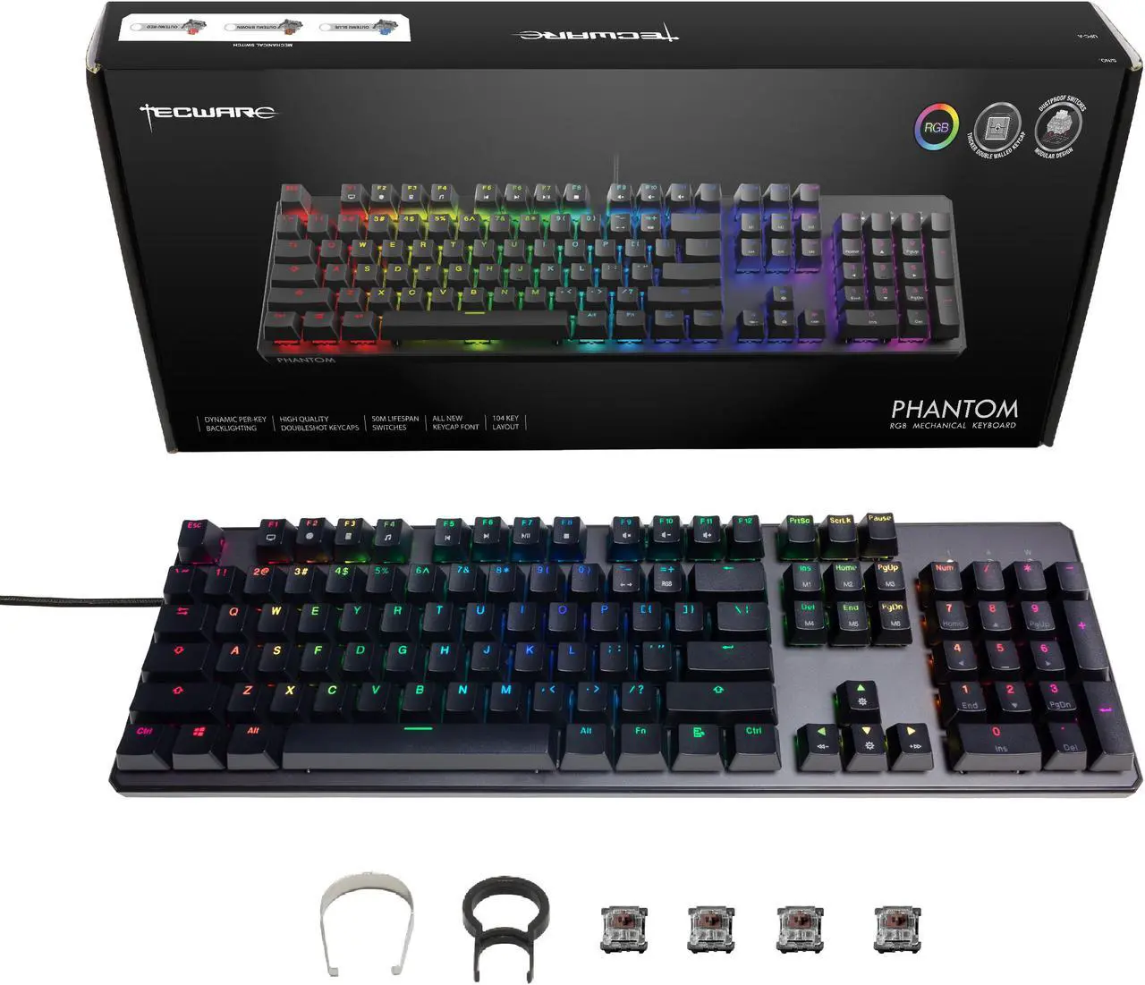Alt view image 7 of 7 - Tecware Phantom 104 Key Mechanical Keyboard, RGB LED, Outemu Brown Switch