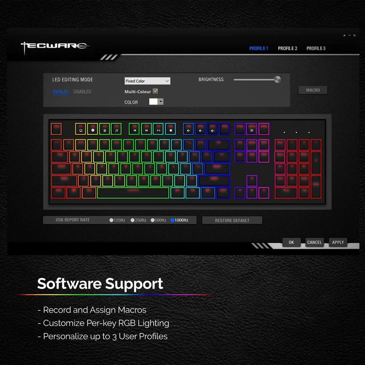 Alt view image 4 of 7 - Tecware Phantom 104 Key Mechanical Keyboard, RGB LED, Outemu Brown Switch
