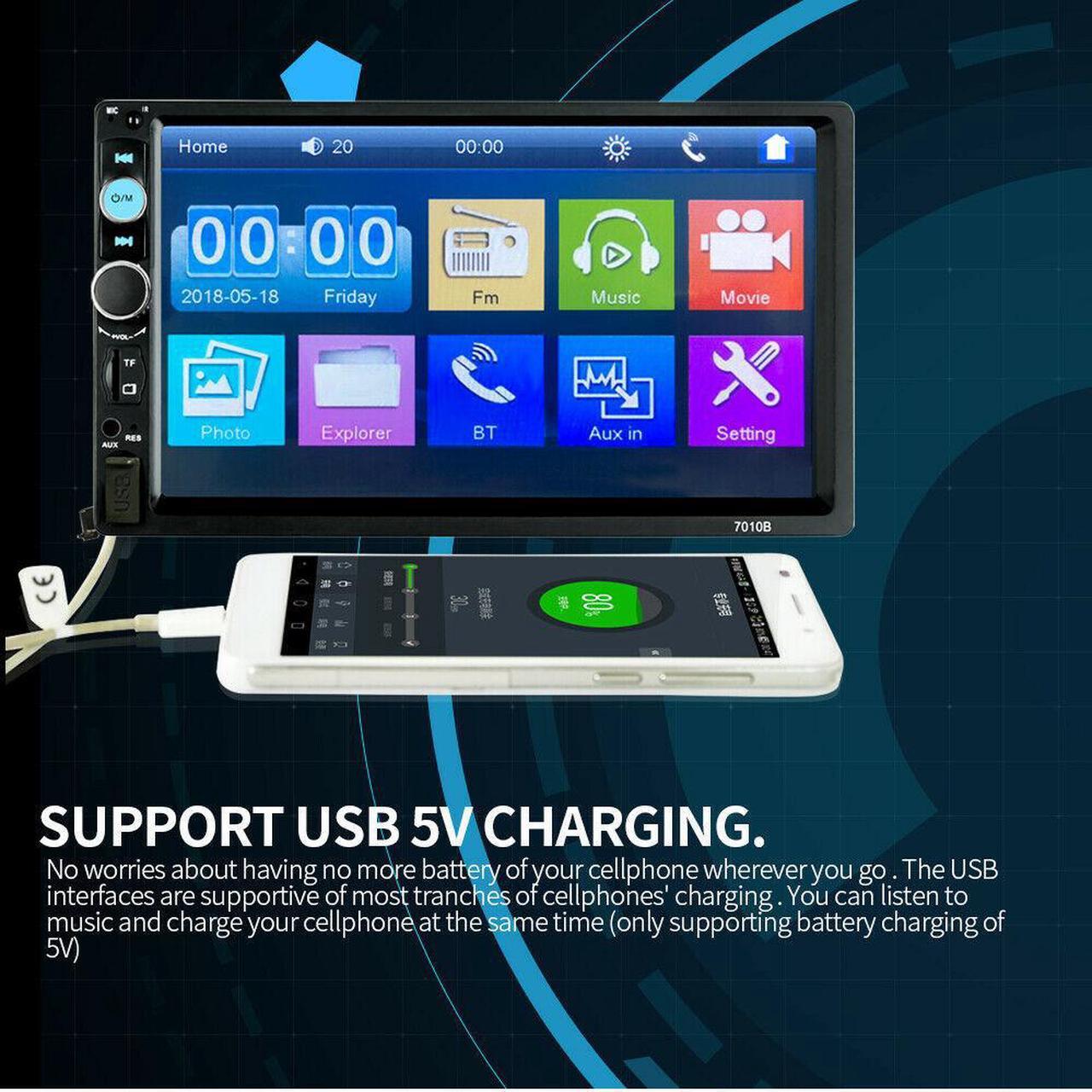 Alt view image 3 of 6 - 7" Double 2 DIN Car MP5 Player Bluetooth Touch Screen Stereo Radio w/ Camera US