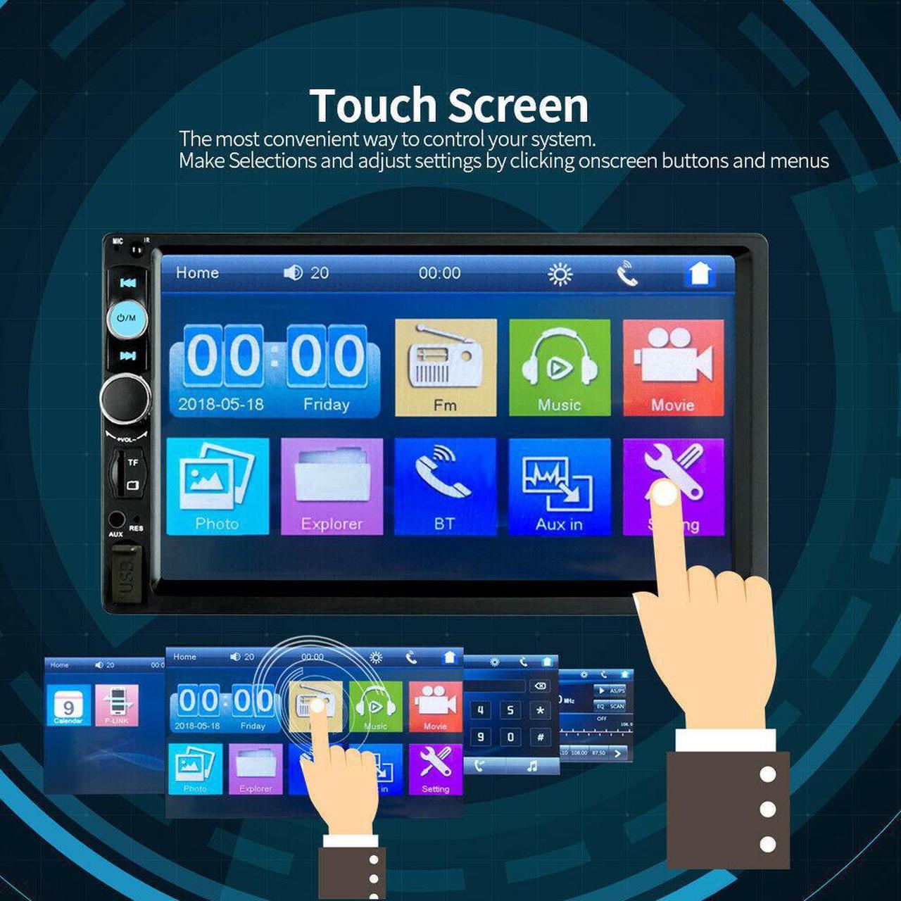 Alt view image 5 of 6 - 7" Double 2 DIN Car MP5 Player Bluetooth Touch Screen Stereo Radio w/ Camera US