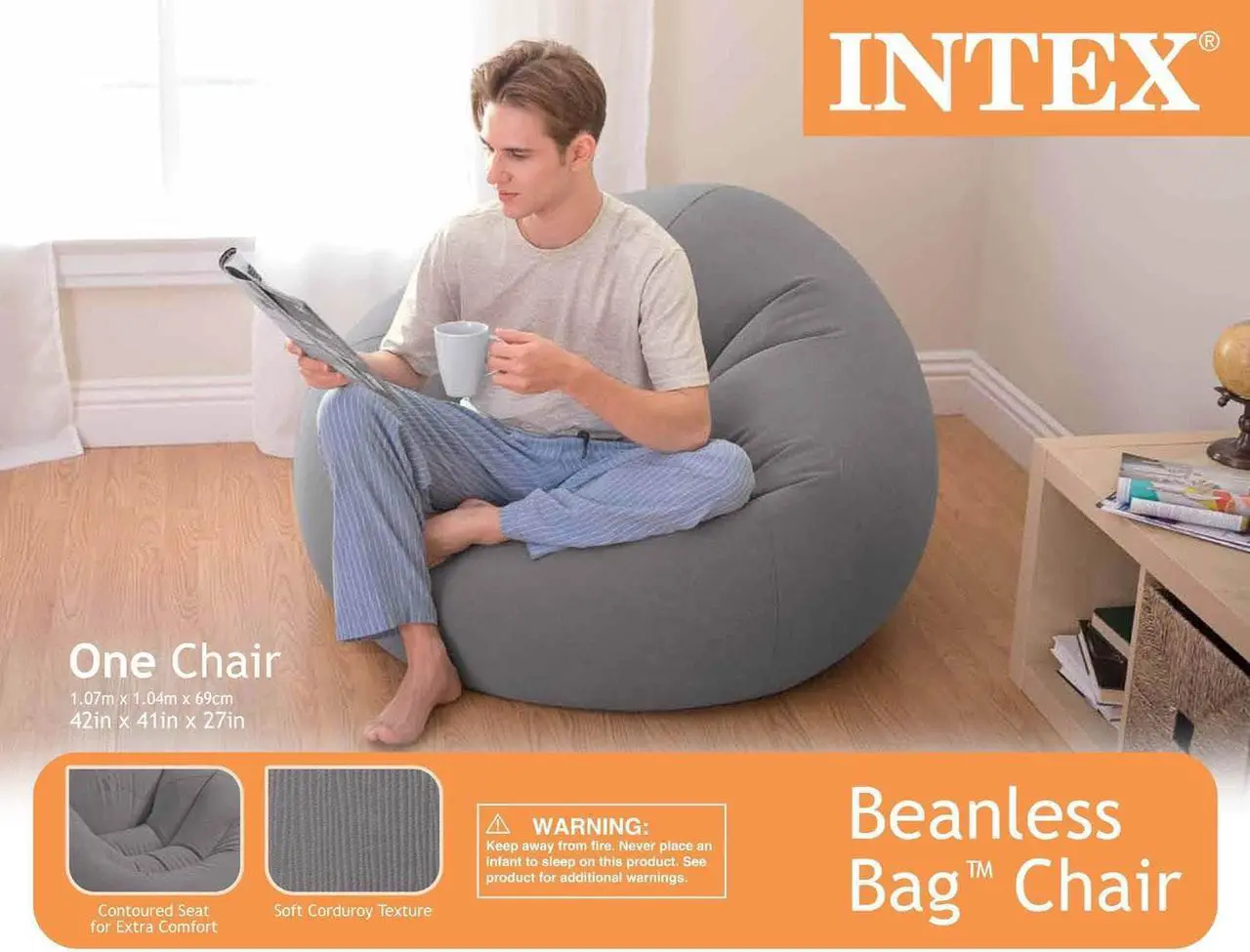 Alt view image 2 of 5 - Grey Iatable Beanless Bag Chair and 12V Quick-Fill Electric Air Pump