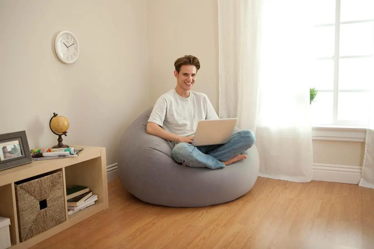 Alt view image 3 of 5 - Grey Iatable Beanless Bag Chair and 12V Quick-Fill Electric Air Pump