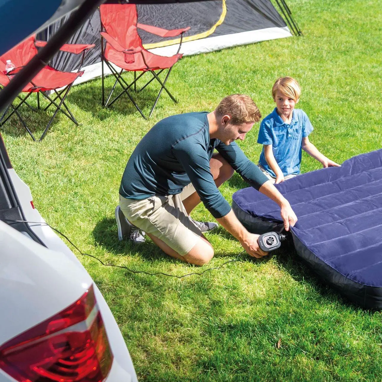 Alt view image 5 of 5 - Grey Iatable Beanless Bag Chair and 12V Quick-Fill Electric Air Pump