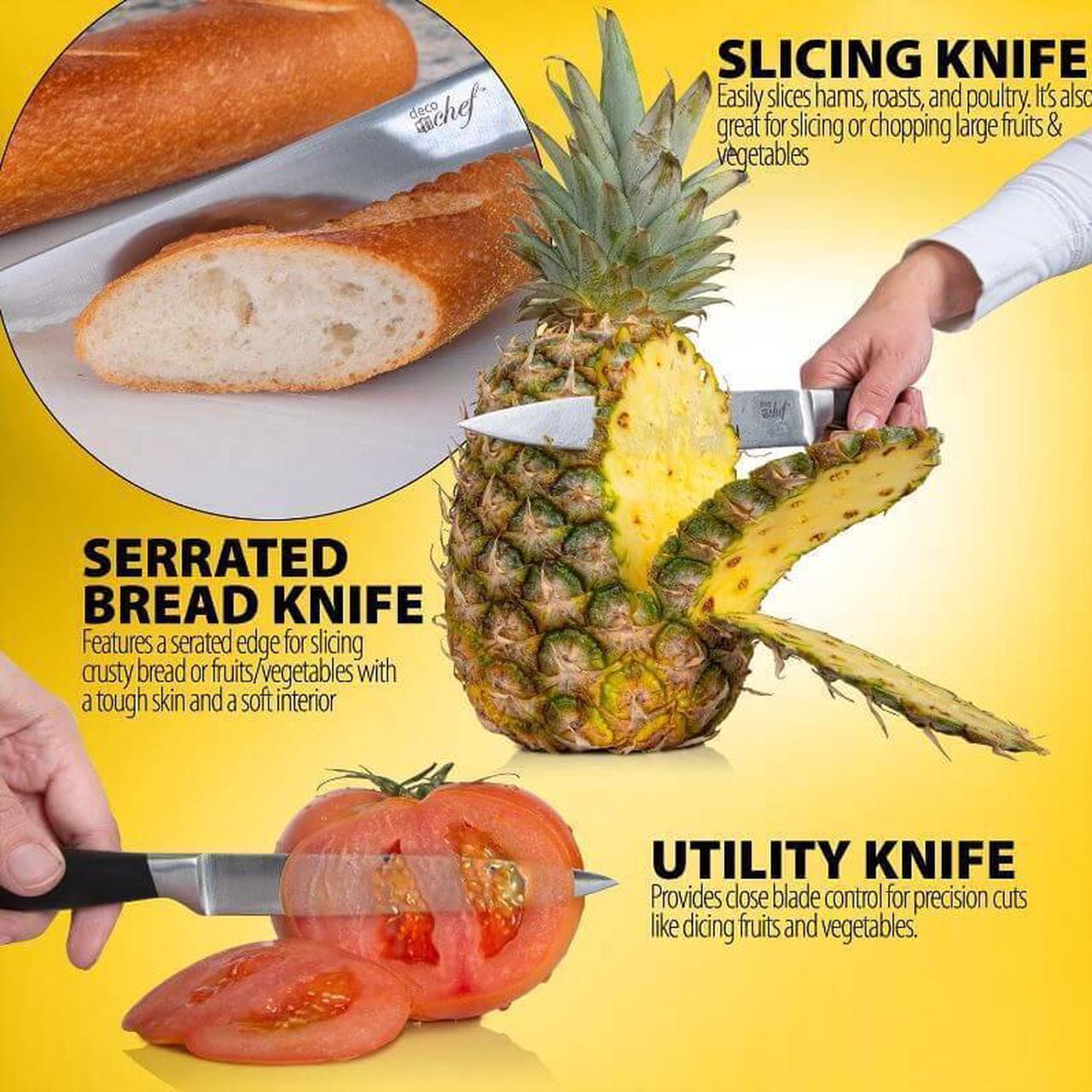 Alt view image 6 of 6 - Gourmet 12pc Knife Set w/ Storage Block and Cut Resistant Gloves