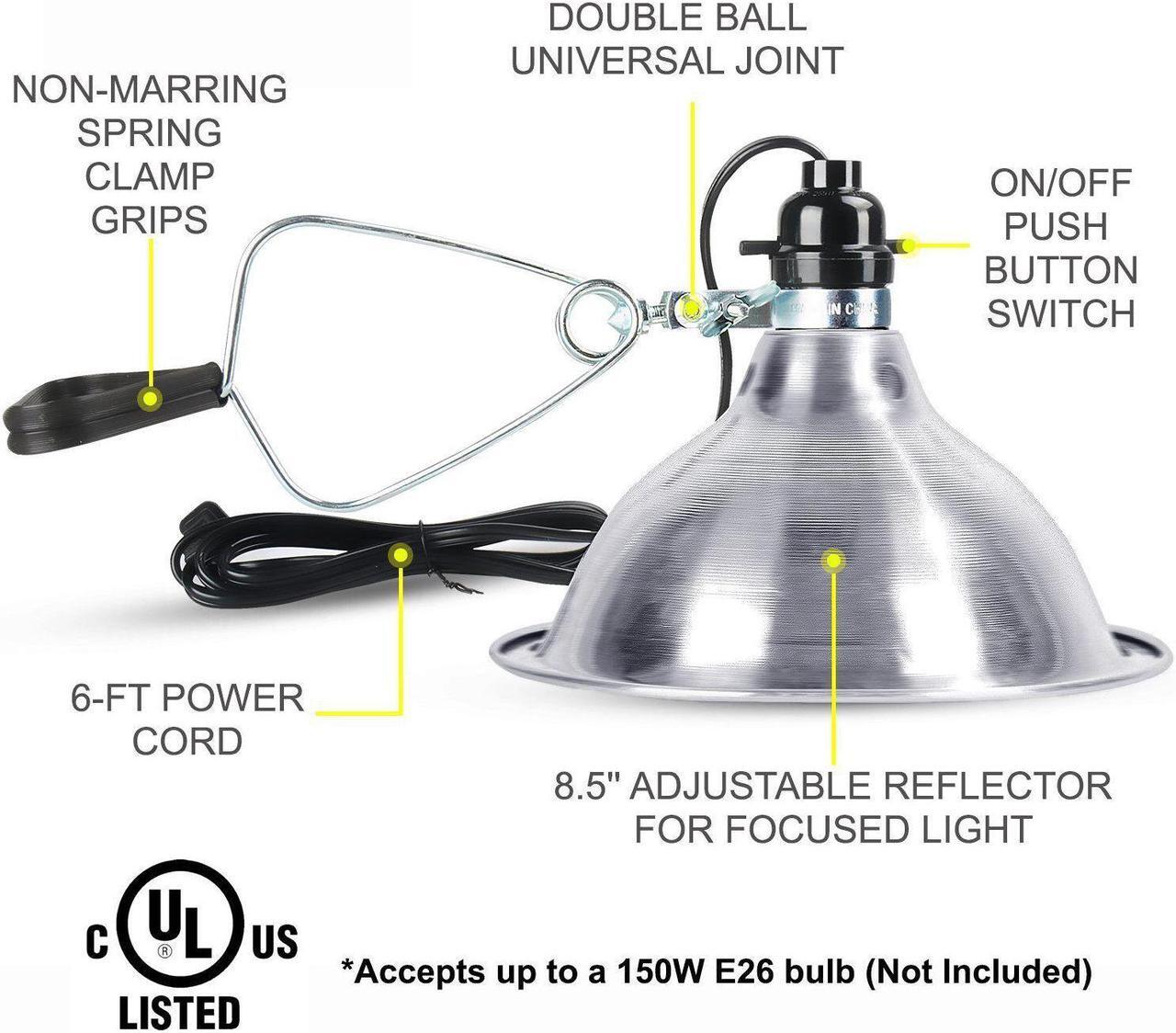 Alt view image 3 of 6 - 12-Pack Clamp Lamp Light 8.5-Inch Reflector 6 Ft Cord 150W E26/E27