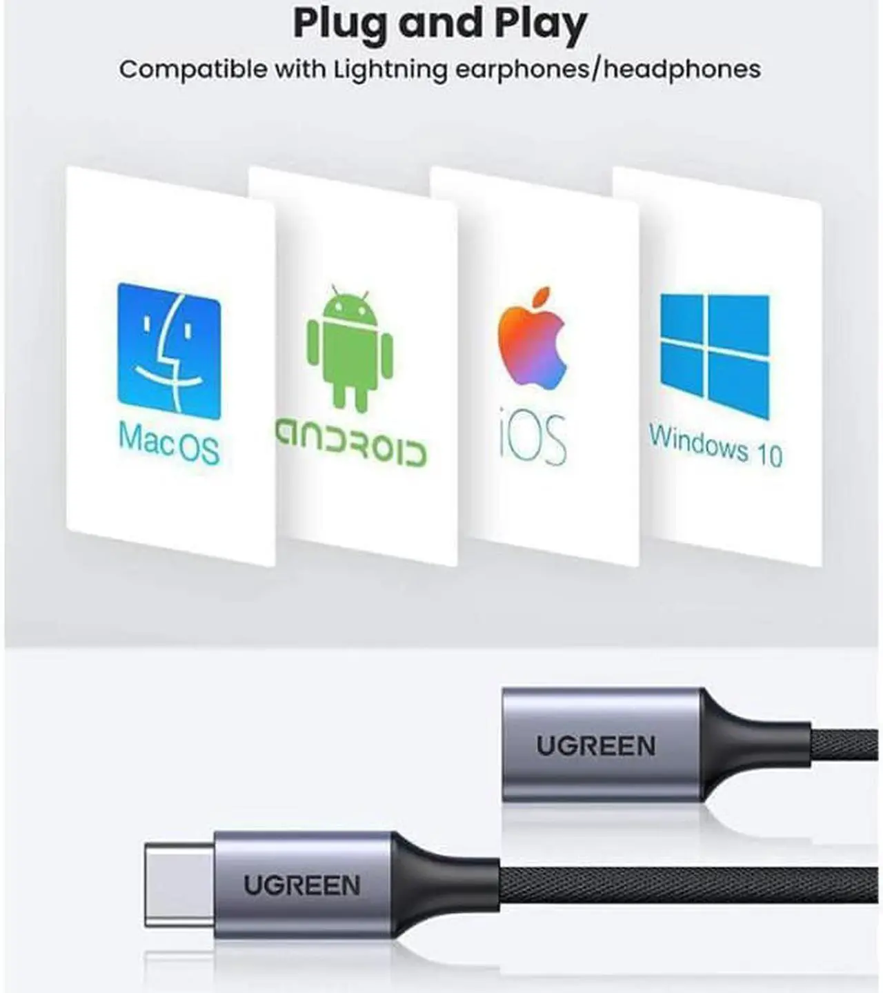 Alt view image 3 of 5 - UGREEN USB-C to Lightning Audio Adapter Cable USB Type C Male to Lightning Female Headphones Converter for iPad/MacBook/USB C Phones to Connect with Lightning Earphones Support Call