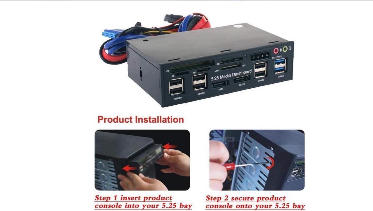 Alt view image 7 of 7 - VR robot USB Internal Card Reader, Multi-Function 3.0 Hub eSATA SATA Port PC Dashboard Media Front Panel Audio for SD MS CF TF M2 MMC Memory Cards Fits 5.25" Bay