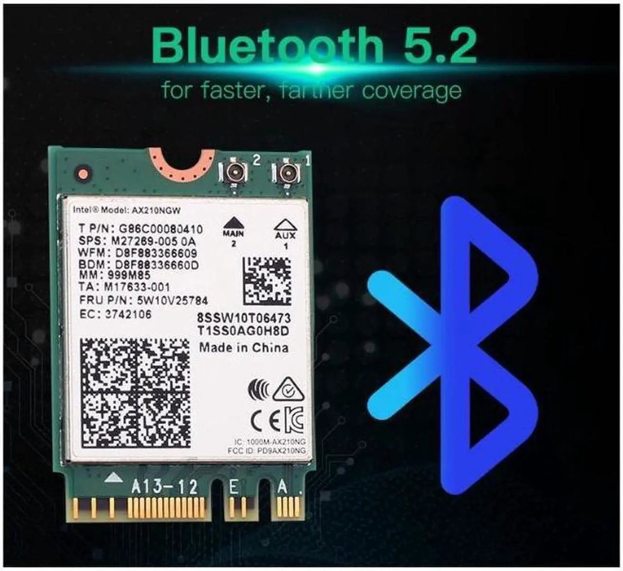 Alt view image 3 of 6 - 3000Mbps WiFi 6E Intel AX210 Bluetooth 5.2 M.2 2230 Key E WiFi 6 Card 2.4G/5Ghz/6Ghz With IPEX4 Antennas Wireless AX210NGW 802.11ac/ax WiFi Adapter, Support Windows 10 Linux For Laptop Desktop