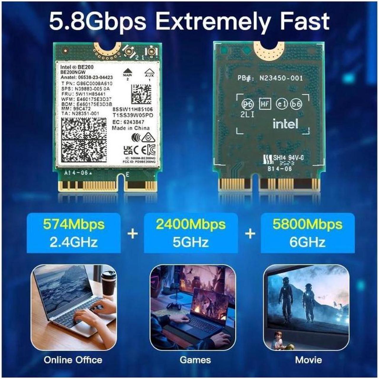Alt view image 3 of 6 - New WiFi 7 Intel BE200 Wireless Wifi Card Bluetooth 5.4 Tri Band 2.4G/5G/6GHz 5.8 Gbps M.2 NGFF Network Adapter for Win10/11