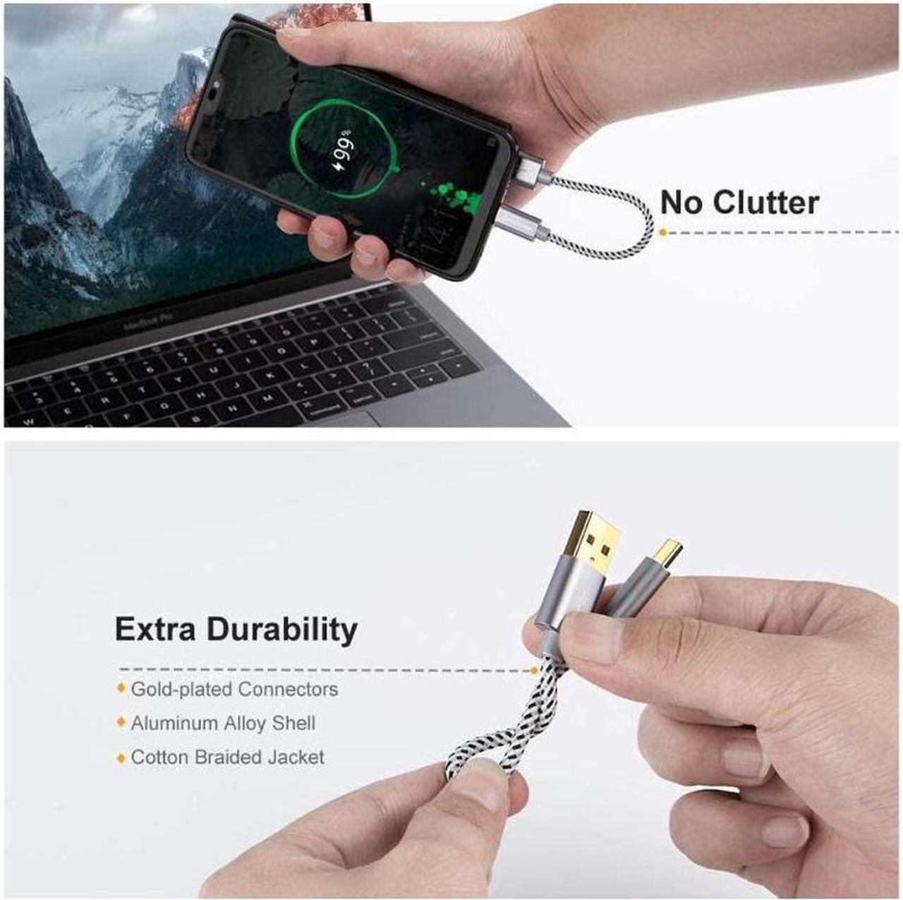 Alt view image 2 of 7 - CableCreation Short USB C Cable [2-Pack] 0.5ft 6 inch USB C to A Cable Braided 3A Fast Charging Compatible with Galaxy S20/S10/S9/S9+ Note 10 9 8 LG V50 V30 Space Gray [56K Ohm Resistance]