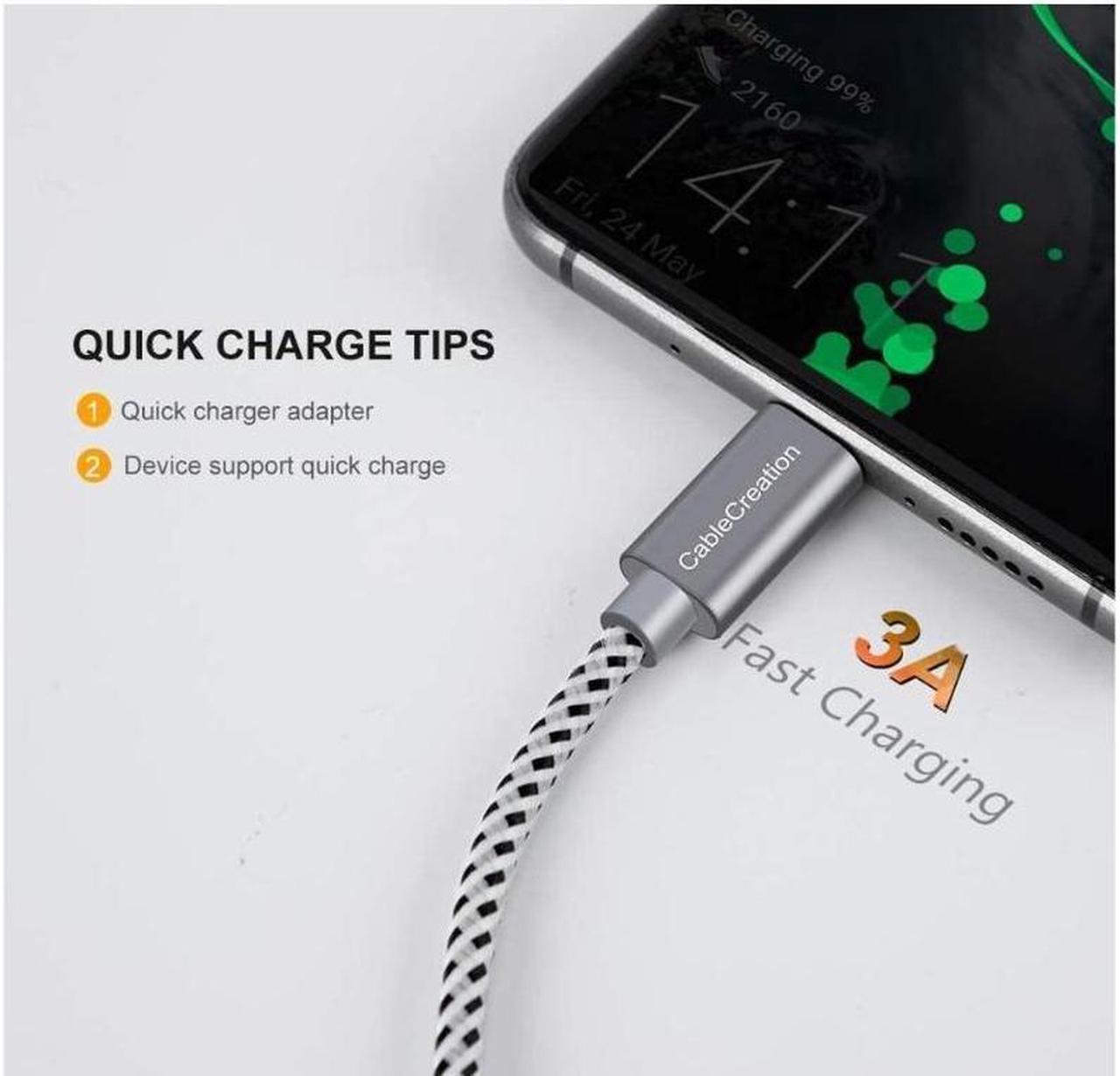Alt view image 4 of 7 - CableCreation Short USB C Cable [2-Pack] 0.5ft 6 inch USB C to A Cable Braided 3A Fast Charging Compatible with Galaxy S20/S10/S9/S9+ Note 10 9 8 LG V50 V30 Space Gray [56K Ohm Resistance]