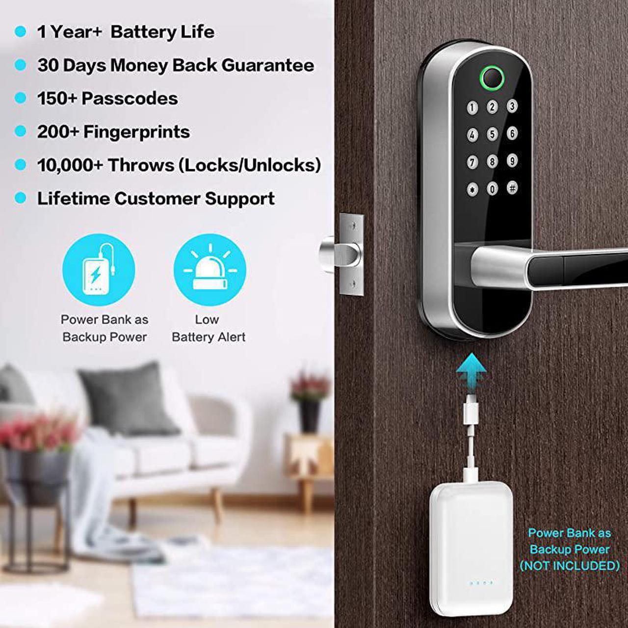 Alt view image 4 of 6 - Keyless Entry Door Lock Keypad Door Lock Keyless Door Lock Fingerprint Door Lock Biometric Door Lock Keypad Entry Door Lock Passcode Code Door Lock Digital Smart Door Lock Smart Lock