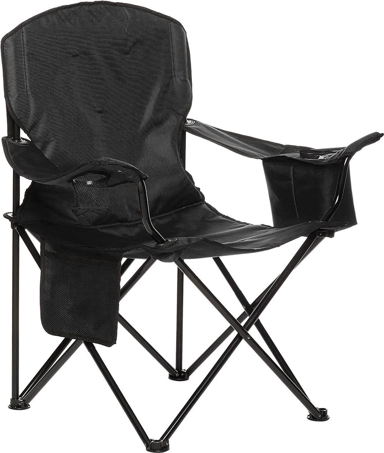 Basics Extra Large Padded Folding Outdoor Camping Chair with Bag - 24 x 36 x 38 Inches, Black