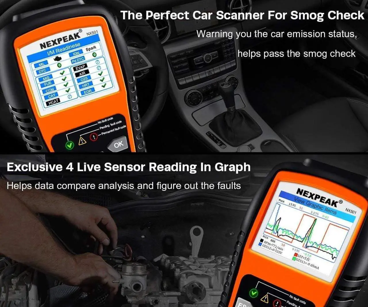 Alt view image 5 of 7 - OBD2 Scanner, NX501 Enhanced OBD II Auto Code Reader, Car Diagnostic Scan Tool Vehicle Check Engine Light Analyzer for All OBDII Vehicles After 1996