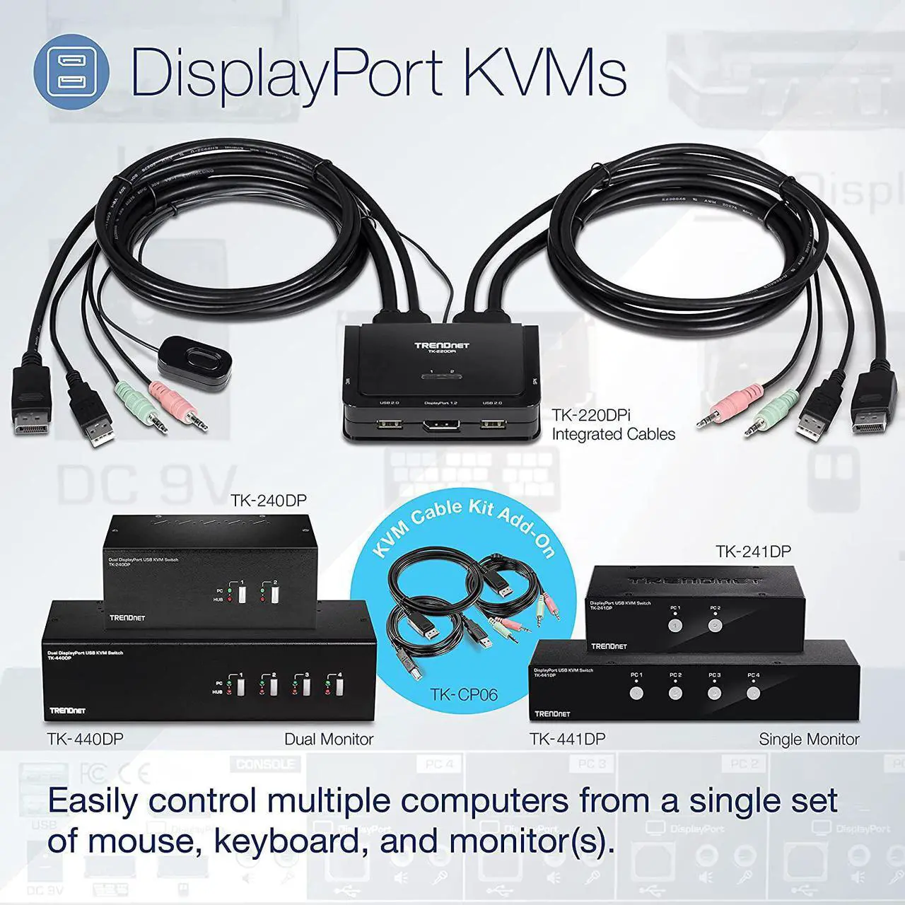 Alt view image 3 of 5 - TRENDnet 4-Port Monitor DisplayPort KVM Switch with Audio, 2-Port USB 2.0 Hub, Supports 4K UHD 3840 x 2160 @ 60Hz, DisplayPort 1.2, Black, TK-441DP