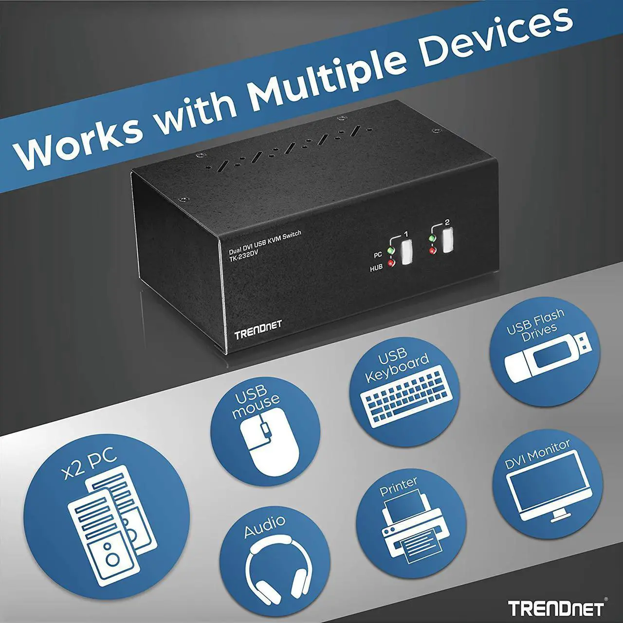 Alt view image 3 of 9 - TRENDnet TK-232DV, 2-Port Dual Monitor DVI KVM Switch with Audio, 2-Port USB 2.0 Hub, Digital Resolutions up to 1920 x 1200, Analog Resolutions up to 2048 x 1536