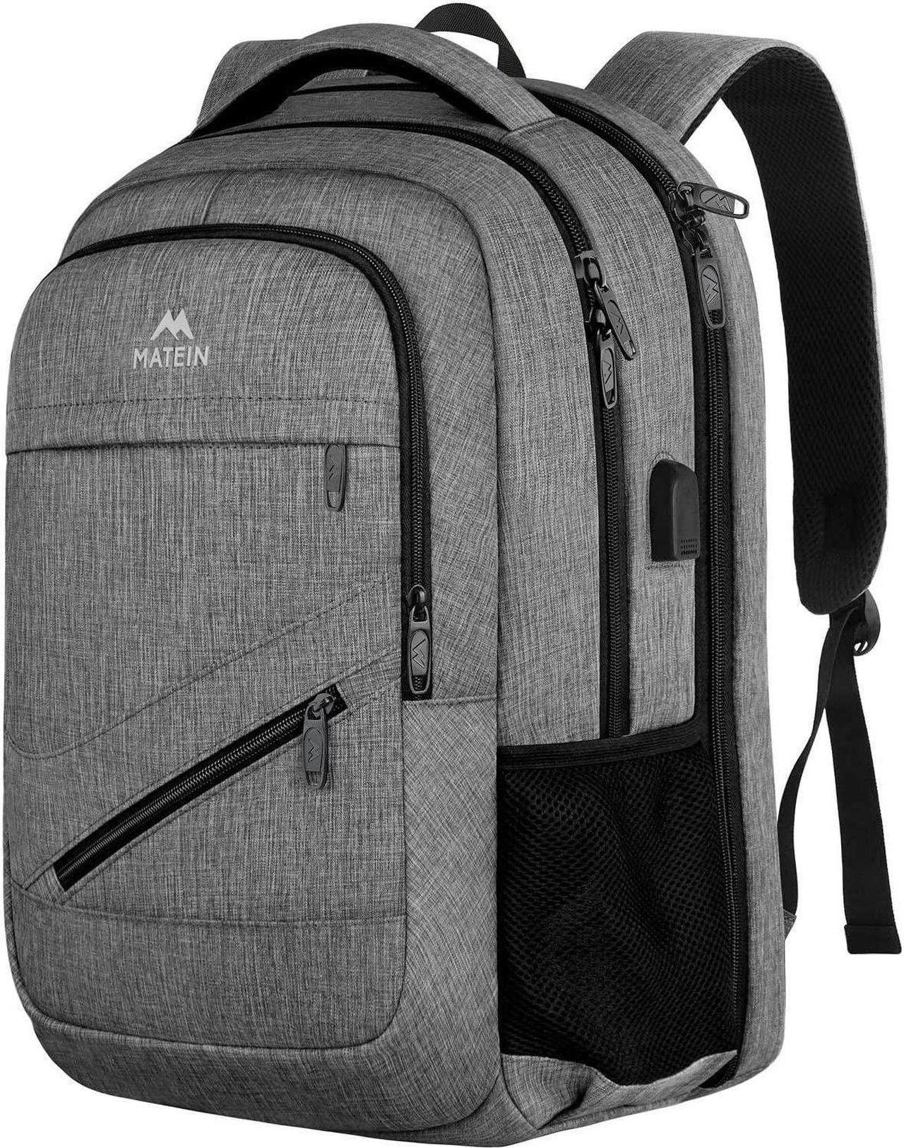 MATEIN Travel Laptop Backpack,TSA Large Travel Backpack for Women Men, 17 Inch Business Flight Approved Carry On Backpack with USB Charger Port and Luggage Sleeve, Durable College Rucksack, Grey