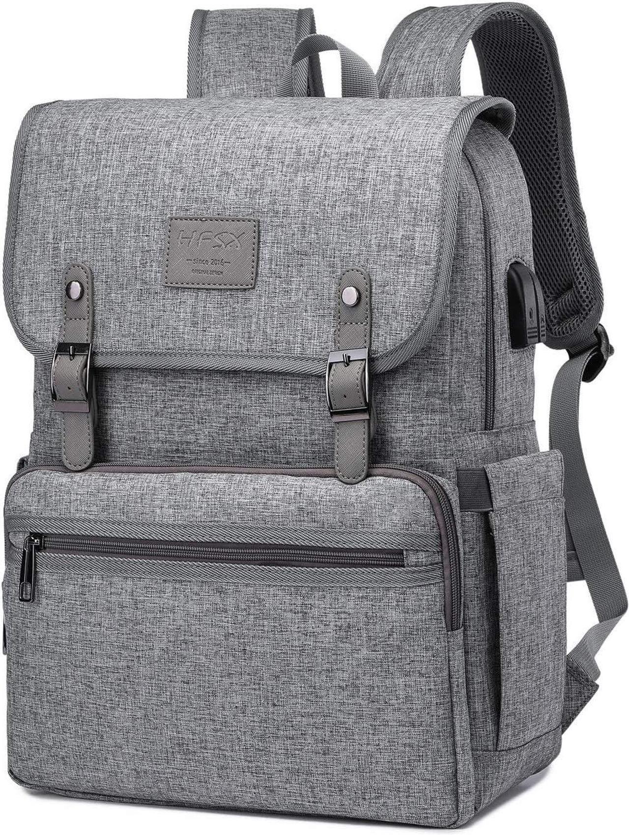 Anti Theft Laptop Backpack Men Women Business Travel Computer Backpack School College Bookbag Stylish Water Resistant Vintage Backpack with USB Port Fashion Grey Fits 15.6 Inch Laptop Grey