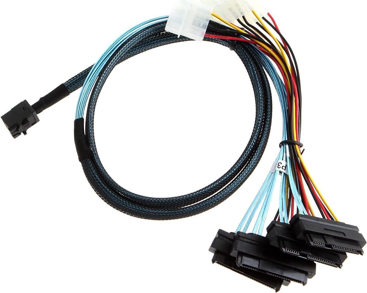 CableCreation Internal Mini SAS SFF-8643 to (4) 29pin SFF-8482 connectors with SATA Power, 1M / 3.3FT